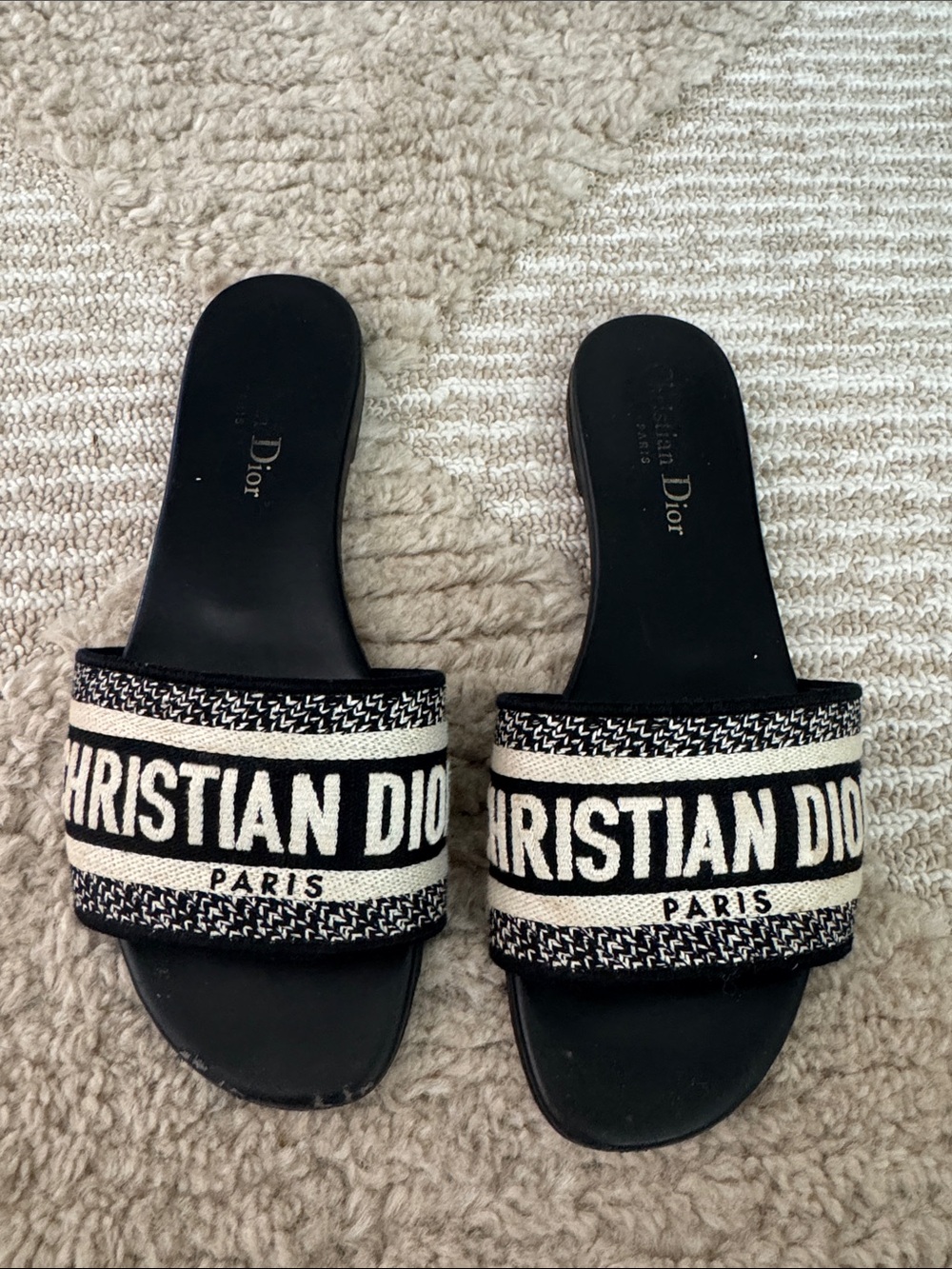 Dior Black and Cream Woven Logo Slide Mules